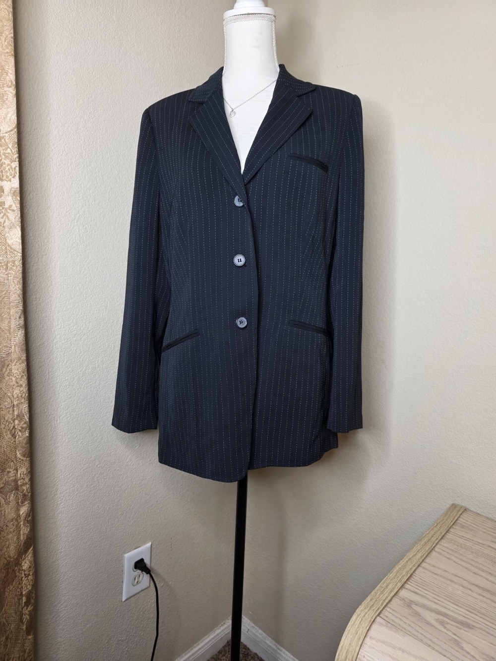 Anne Klein Navy Pinstripe Suit Jacket